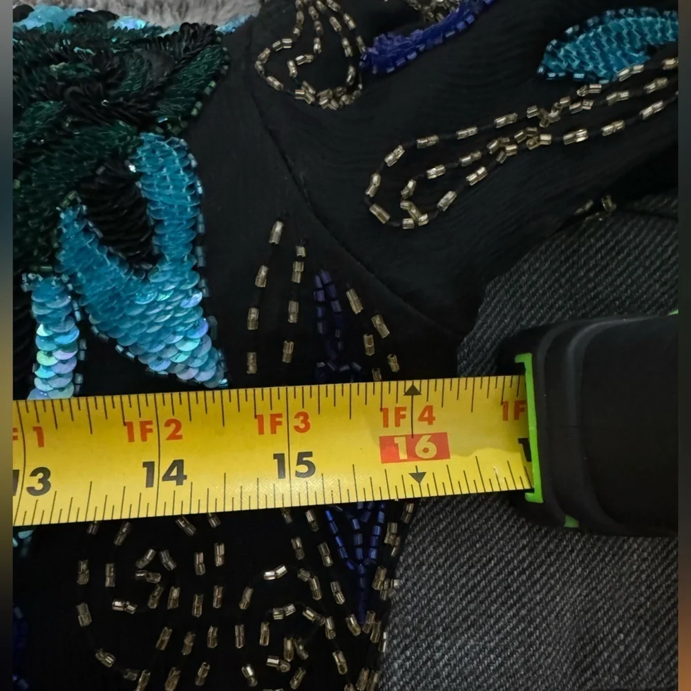 VTG Scala Beaded Silk Blouse Long Sleeve Elegant Party Sparkle Top Blue Purple - Picture 15 of 16